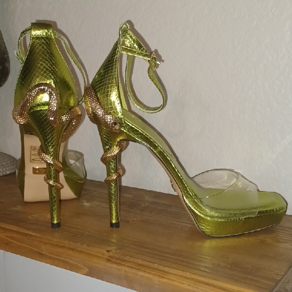 NEW Aldo Metallic Green Golden Snake Heels